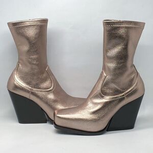 Stella McCartney Metallic Gold Faux Leather Stretch Zip Boots size 36.5